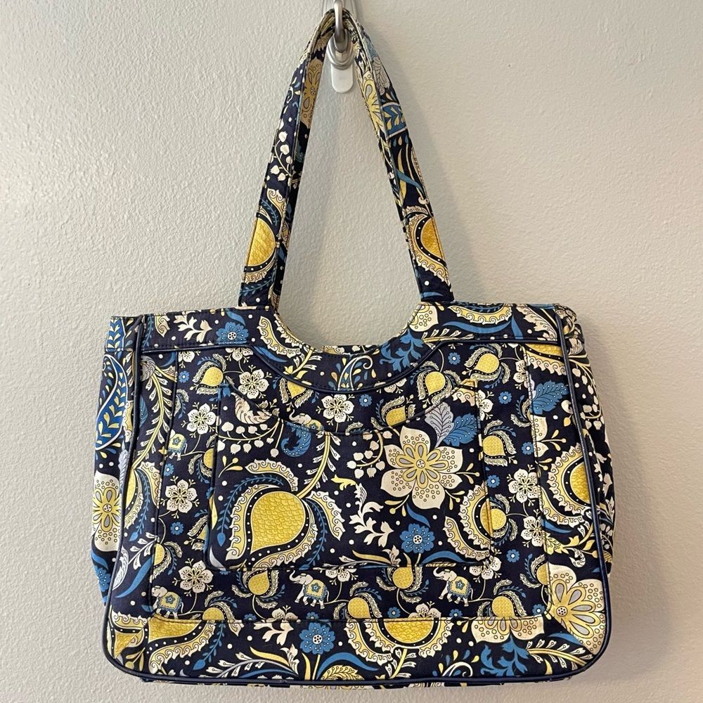 Vera Bradley Ella Blue Elephant Print Tote Bag 16x11